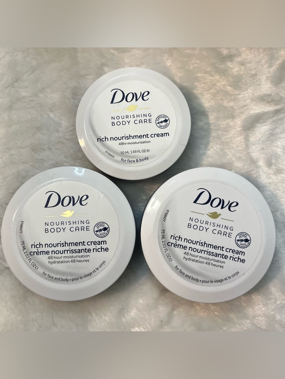 3 Dove Nourishing Body Care Rich Nourishment Cream 48 HR. 2.53 Fl Oz NEW SEALED